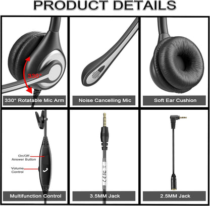 Wantek Cell Phone Headset Mono with Noise Canceling Mic, Wired Computer Headphone for iPhone Samsung Huawei HTC LG ZTE BlackBerry Smartphones and Laptop PC Mac Tablet with 3.5mm Jack(F600J35)