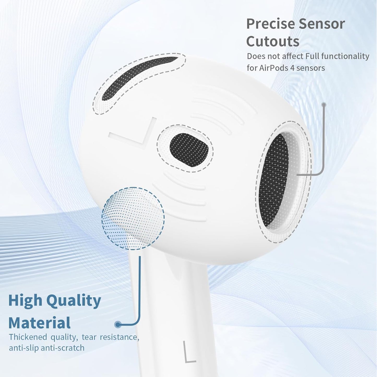 [5 Pairs] for AirPods 4 Ear Tips Covers Sport Anti Slip Anti Scratche Skin Soft Silicone Eartip AirPods 4 Gen Earbuds Accessories Compatible with Apple AirPods 4th Generation (White)