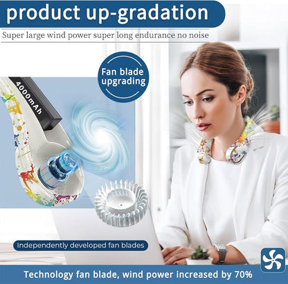 Neck Fan, Bladeless Neck Fan, USB Rechargeable Personal Fan, 4000 mAh Battery Operated Wearable Fan, 3 Speeds Adjustable,Faster Cooling, Ultra Quiet, Suitable for Home, Office, Travel, Sports