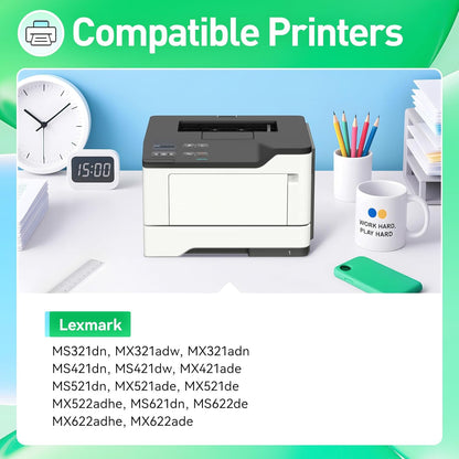 56F1H00 Toner Cartridge Black with Chip Compatible for Lexmark MS321dn MS421dn MS421dw MS521dn MS621dn MS622de MX321adn MX321adw MX421ade MX521ade MX521de MX522adhe MX622ade MX622adhe Printer Ink Copy