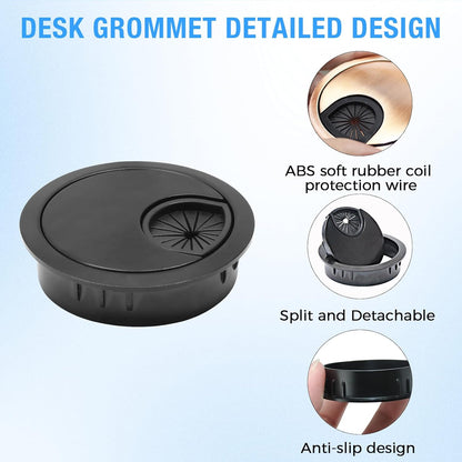 Desk Grommet 3-1/8" (80 mm), Desk Cord Hole Cover, Cable Grommet Metal Zinc Alloy Materilal, Desk Hole Grommet for Office and Home Table Cable, Detachable Cable Cord Organizer (Flat Black 2 Pcs)