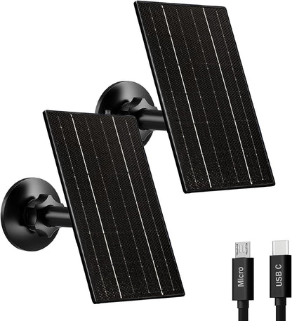 Zivif 4W Solar Panel for Security Camera, Solar Panel Charger with USB & USB-C Cable, Compatible with Rechargeable Battery Powered Cameras, 360° Adjustable Mount (2 Pack)