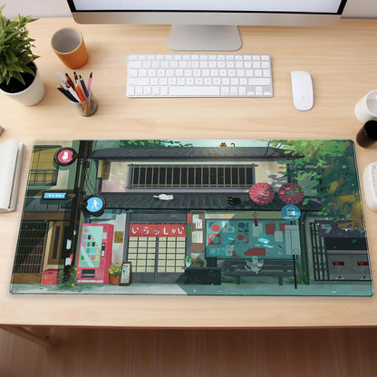 Kawaii Anime Cat Gaming Desk Mat Pad XL Large Mouse Pad (31.5"x15.7") Mouse & Keyboard Desk Pad with Stitched Edge, Vibrant Green Design for Home Office & Computer Gaming Setup