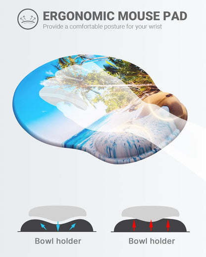 Ergonomic Mouse Pad Wrist Support, Comfortable Mouse Pad Wrist Rest, Relieve Wrist Pain Gel Mouse pad, Non-Slip Rubber Base Mousepad for Laptop, Computer(Beach)