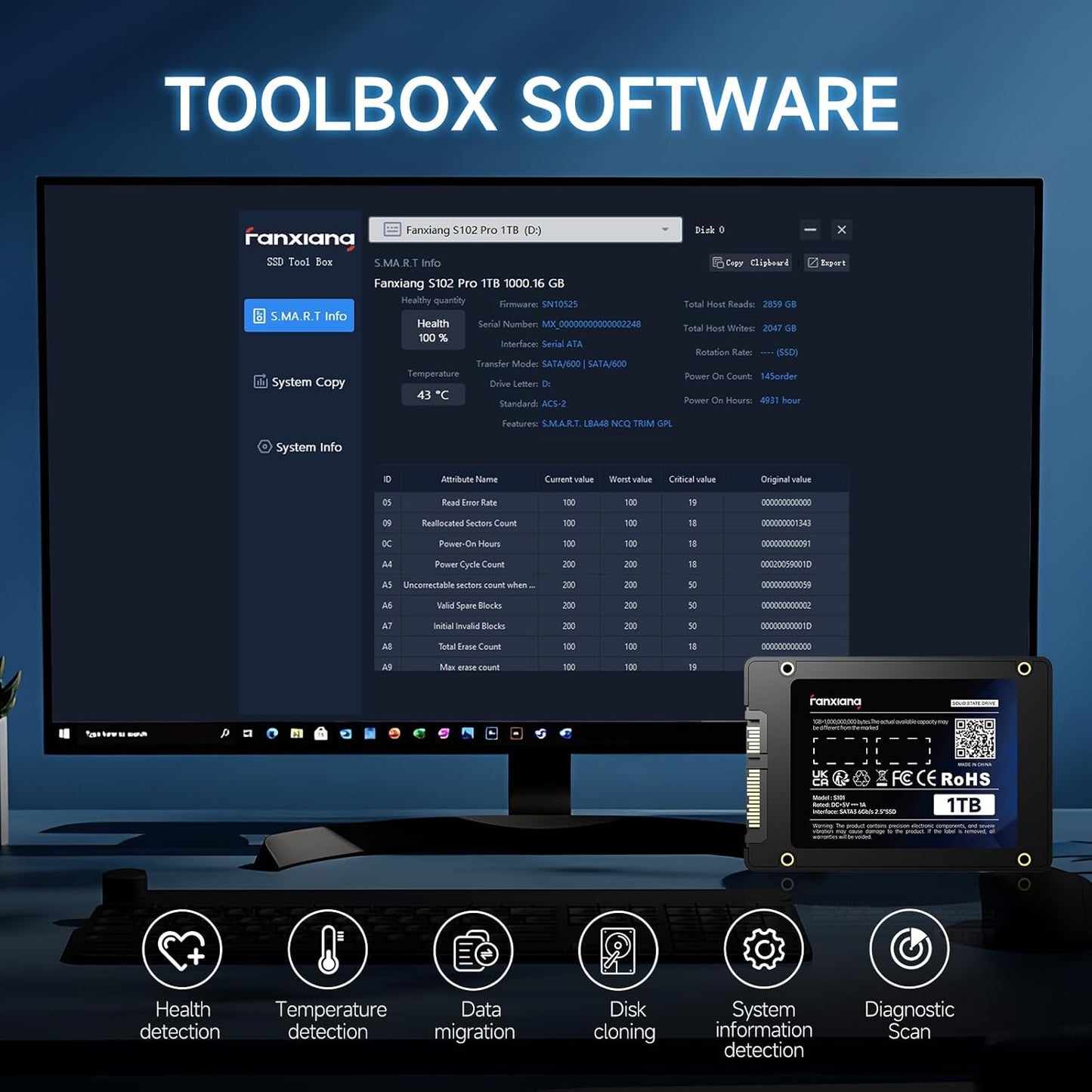 S101 1TB SSD SATA SSD 1TB Internal Solid State Drive SATA III 6Gb/s 2.5" SSD, UP to 550MB/s, 3D NAND TLC, Upgrade Laptop PC and Desktops