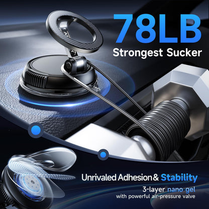 Car Phone Holder for Magsafe [78+LBS Strongest Suction & 2400gf Strongest Magnetic] 360° Adjustable Car Phone Mount, Phone Holders for Your Car for iPhone 16 Pro Max 15 14 13 12 Plus (Carbon Fiber)