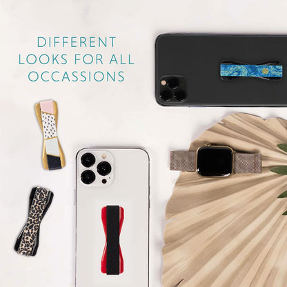 Universal Grip for Most Smartphones, Mini Tablets and Cases, Black Elastic Strap with Red Base, LH-01Red