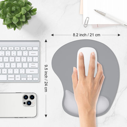 ITNRSIIET Ergonomic Mouse Pad, Cushioned Gel Wrist Rest, Non-Slip Base, Smooth Surface, Compatible with All Mice for Office & Gaming, Desk Accessory, 9.5 x 8.2 inch, Light Gray Accent