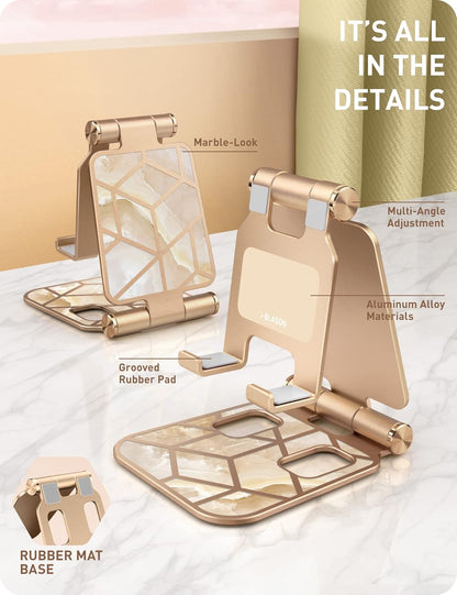 i-Blason Cell Phone Stand for Desk, Cell Phone Holder, Fits All Smart Phones, iPhone 16 15 14 13 Pro Max, Foldable Phone Stand Holder, Gold