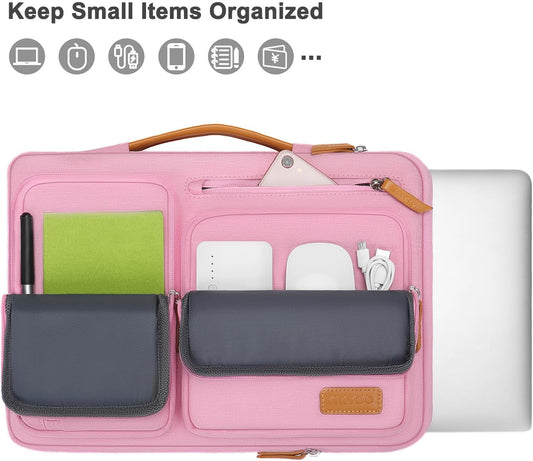 MOSISO 360 Protective Laptop Case 13.3 inch, 13-13.3 inch Laptop Sleeve Compatible with MacBook Air/Pro 13 / Pro 14,HP Dell Acer ASUS,Side Open Carrying Case with 4 Zipper Pockets&Handle, Pink