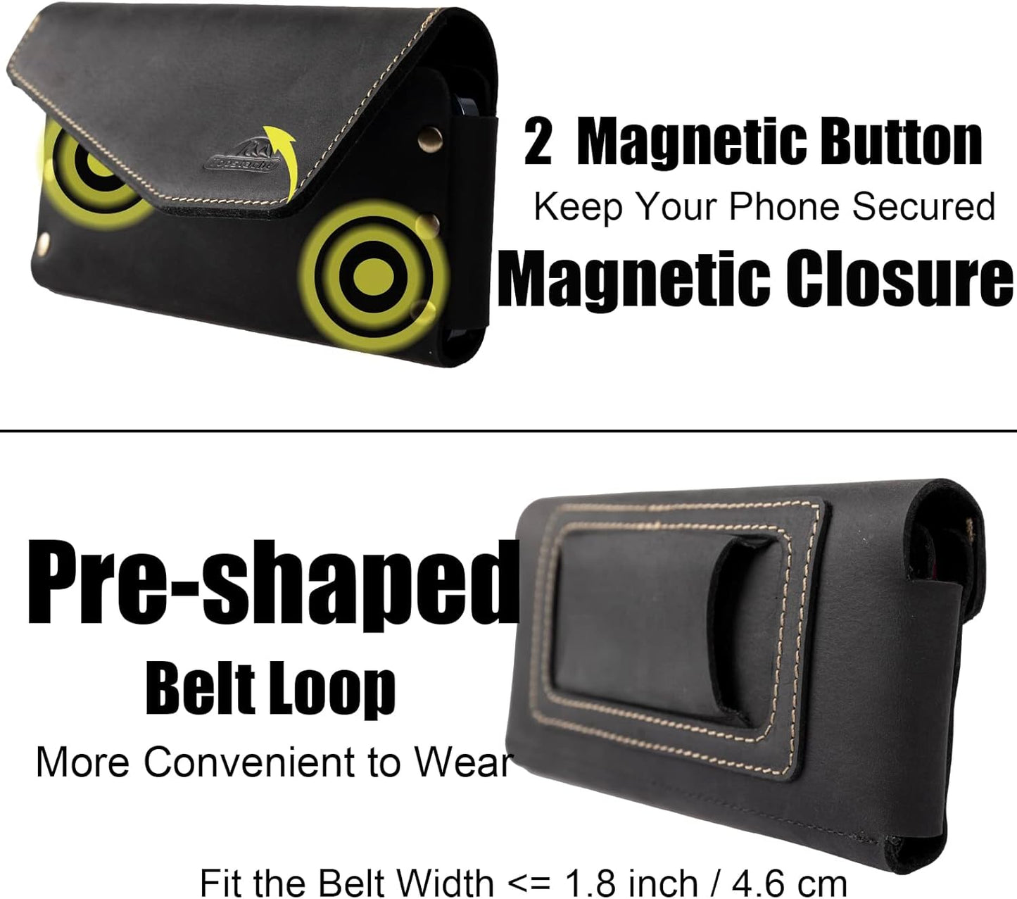 topstache Leather Phone Holster with Belt Loop, Magnetic Closure Cell Case Card Holder Wallet,Leather Pouch for iPhone 14 Pro,Galaxy S23(Fits Otterbox on) L,Black, Belt Loop-Black (C0403)