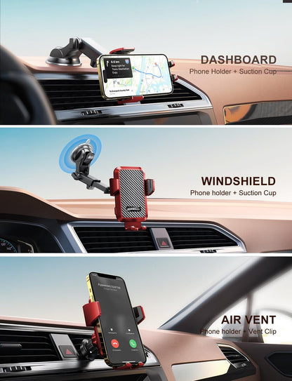 Wireless Car Charger, Phone Holders for Your Car, 15W Auto Clamping Phone Mount Car Accessories for iPhone 16 15 14 13 12 Mini Pro Max 11, Samsung Galaxy S24 Ultra S23 S22+ Note 20, etc - Red