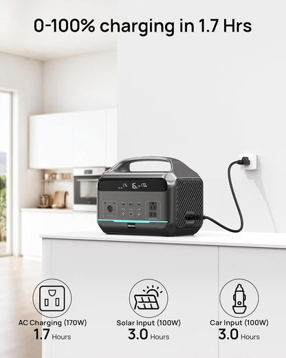DaranEner Portable Power Station, Outdoor 288Wh(90,000mAh) LiFePO4 Battery, 600W(1200W Surge) AC Outlets, 1.7H Fast Charging Solar Generator for Camping, RV Travel, Home Use（Solar Optional)