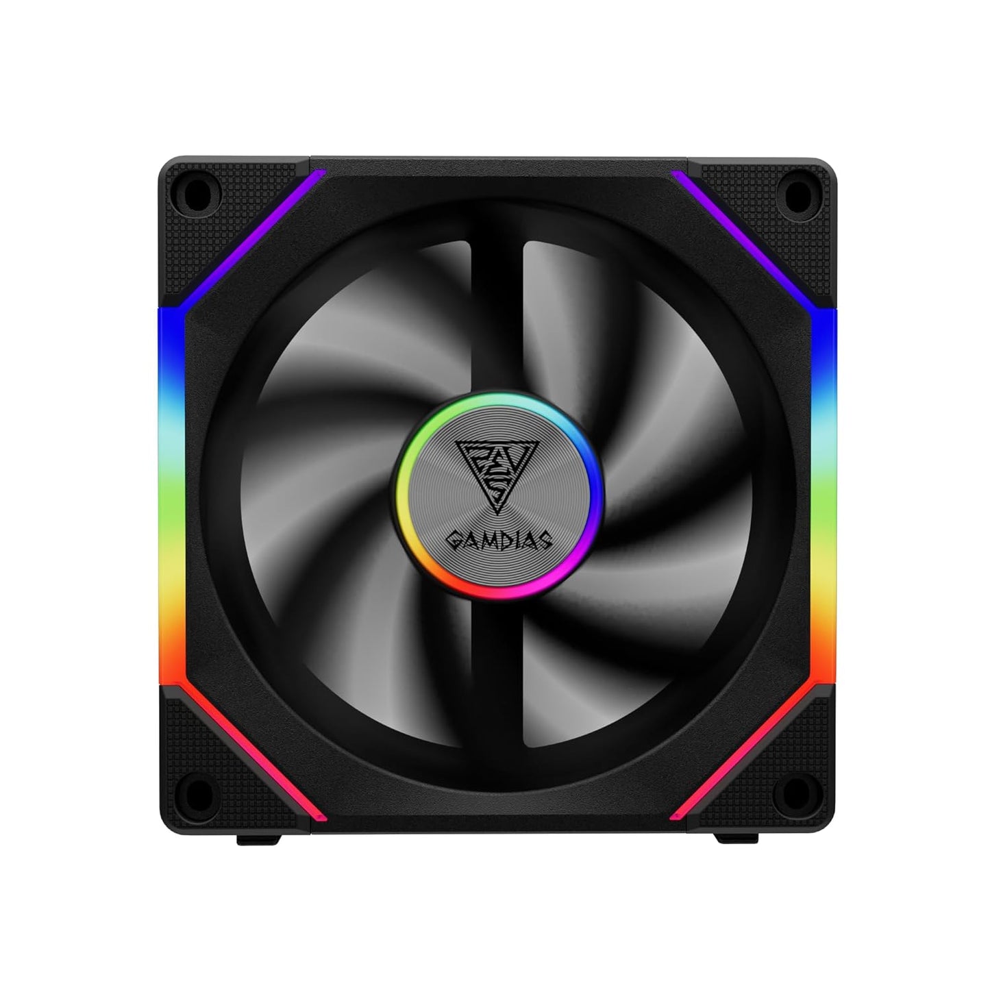 GAMDIAS 120mm ARGB PWM Case Fan, 2 Blades in 1 Fan Pack (Standard & Reverse Blades), Sync with RGB Motherboards, Easy Installation & Cable Management w/Cabless Daisy Chain Design