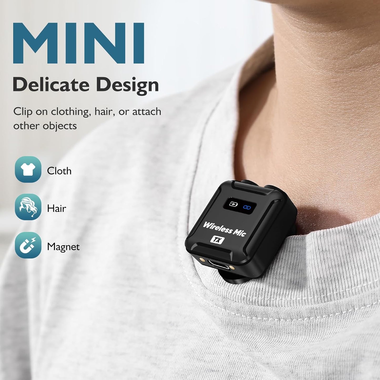 Wireless Lavalier Microphone (2 TX + 1RX + Charging Case) for DSLR Camera iPhone Android PC 656FT Range Professional Lapel Mic Wireless with 48KHZ/24Bit Clear Voice, 30Hours Vlogging