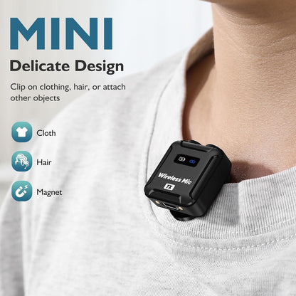 Wireless Lavalier Microphone (2 TX + 1RX + Charging Case) for DSLR Camera iPhone Android PC 656FT Range Professional Lapel Mic Wireless with 48KHZ/24Bit Clear Voice, 30Hours Vlogging