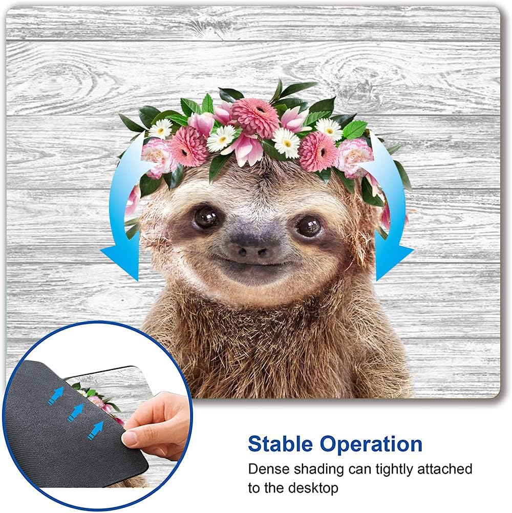 Hokafenle Mouse Pad, Cute Sloth with Floral Mouse Pad, Mouse Mat Square Waterproof Mousepad with Design, Non-Slip Rubber Base Mouse Pads for Women Office Laptop