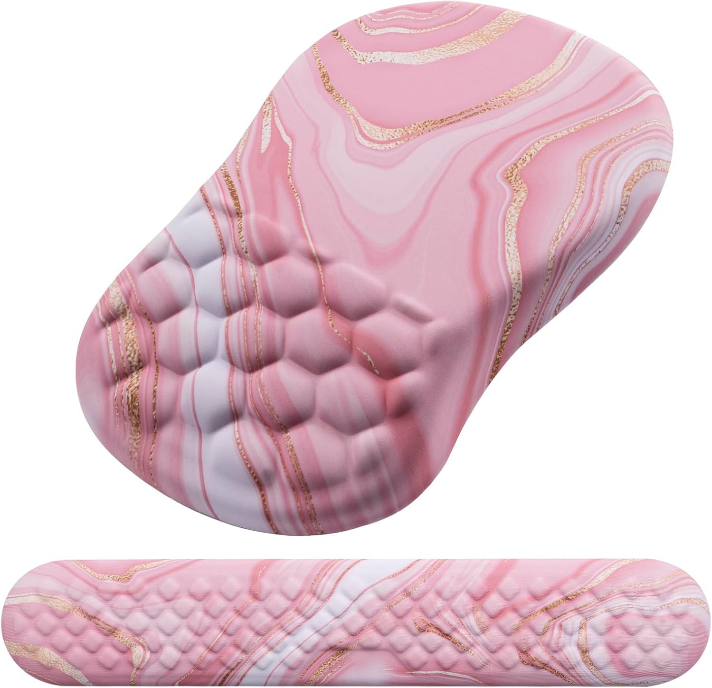 Mouse Pad Wrist Support, Laokiiy 2 in1 Keyboard Wrist Rest+ Ergonomic Mouse Pad, Non-Slip Wrist Rest for Computer Keyboard, Made Easy Typing & Relieve Wrist Pain(Rose Gold Pink Marble)