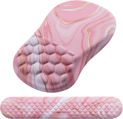 Mouse Pad Wrist Support, Laokiiy 2 in1 Keyboard Wrist Rest+ Ergonomic Mouse Pad, Non-Slip Wrist Rest for Computer Keyboard, Made Easy Typing & Relieve Wrist Pain(Rose Gold Pink Marble)