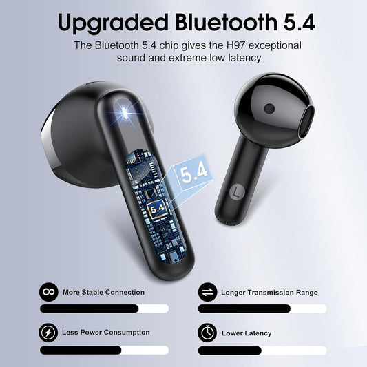 Wireless Earbuds, 2025 Bluetooth 5.4 Headphones with 3D Bass Stereo, 40H Ultralight in-Ear Buds, Bluetooth Earbuds with 4 ENC Noise Cancelling Mic, USB-C LED, IP7 Waterproof Earphones for Android iOS