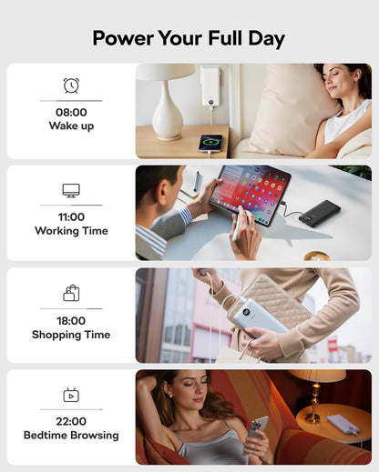 VEGER AC Wall Plug Portable Charger, 10000mah Slim Portable Charger Built in Cables, USB C Power Bank 15W Fast Charging, Travel Essential Battery Pack Compatible with iPhone, Android and More(Black)