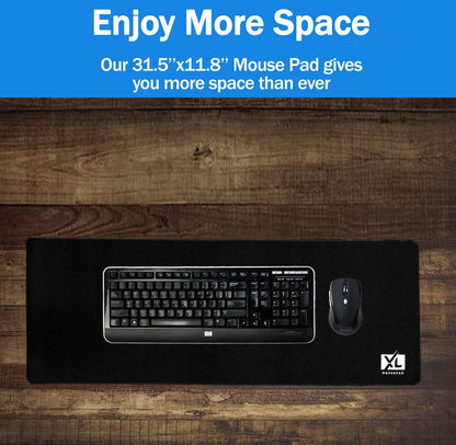 Large Extended Gaming Desk Mousepad (800x300x3mm) - Nonslip Rubber Base and Water Spill Resistant Desktop Keyboard Mouse Mat - Anti-Fray Cloth - Black
