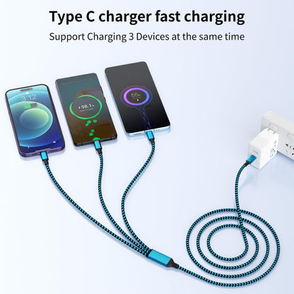 100W USB C Multi Charging Cable,3 in 1 USB C Cable Fast Charging with E-Mark Chip,Universal Charging Cable with Type-C, Micro USB,IP Port for iPhone16/15/Cell Phones and More