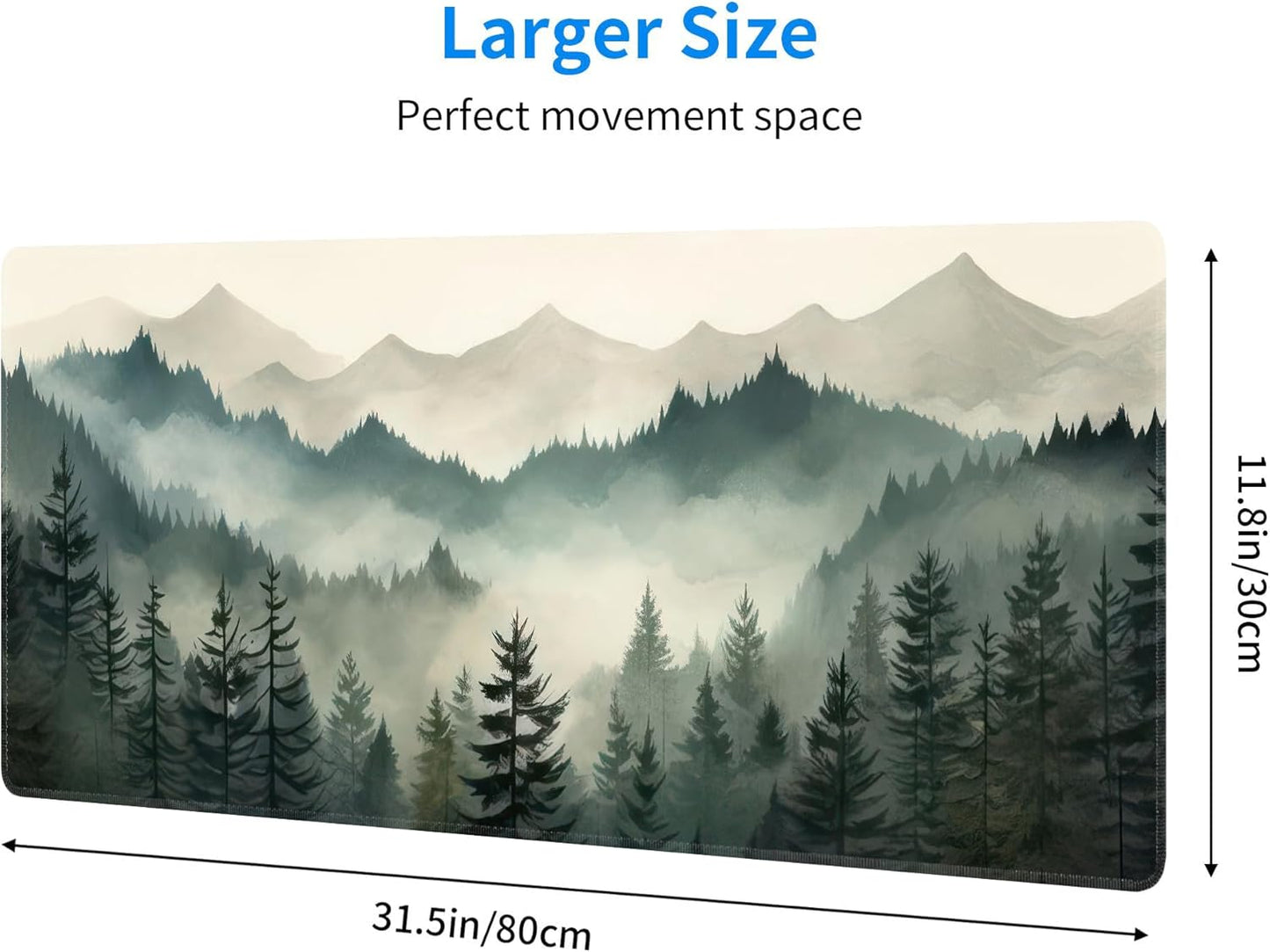 Misty Forest Large Mouse Pad,Gaming Keyboard Desk Pad,Extended Mouse Mat Non-Slip Rubber Base with Stitched Edges for Office Game Home XL 31.5"x11.8"