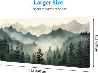 Misty Forest Large Mouse Pad,Gaming Keyboard Desk Pad,Extended Mouse Mat Non-Slip Rubber Base with Stitched Edges for Office Game Home XL 31.5"x11.8"