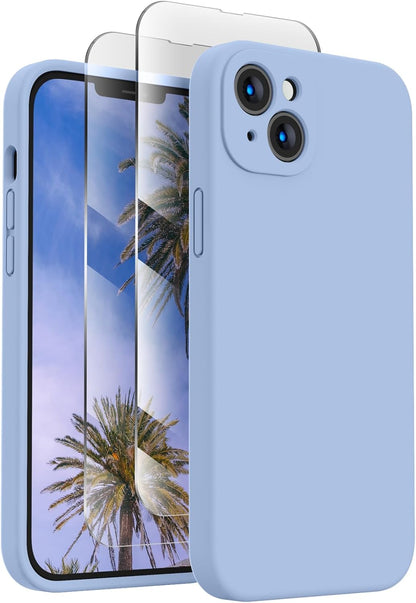 FireNova Designed for iPhone 13 Case, Silicone Upgraded [Camera Protection] Phone Case with [2 Screen Protectors], Soft Anti-Scratch Microfiber Lining Inside, 6.1 inch, Light Blue