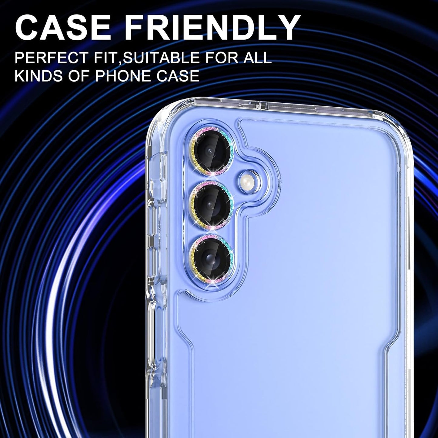 for Samsung Galaxy A35 5G Camera Lens Protector, Individual Metal Ring Tempered Glass Lens Cover, [Strong Adsorption] Scratch Resistant Ultra-Thin HD Clear Lens Cover, 1 Set-Colorful Sparkly