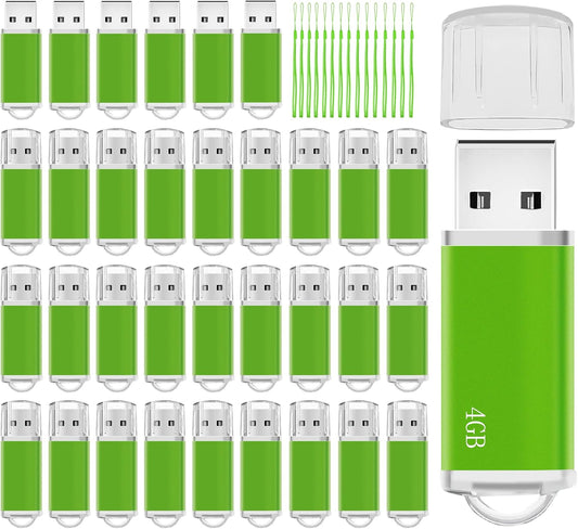 Memorias USB 4GB Flash Drive 50 Pack, USB 2.0 Thumb Drives Bulk Memory Sticks 4GB FAT32 USB Flash Drives Bulk Jump Drives Multipack Pack of 50 with Lanyard(Green 50 Packs 4 GB)