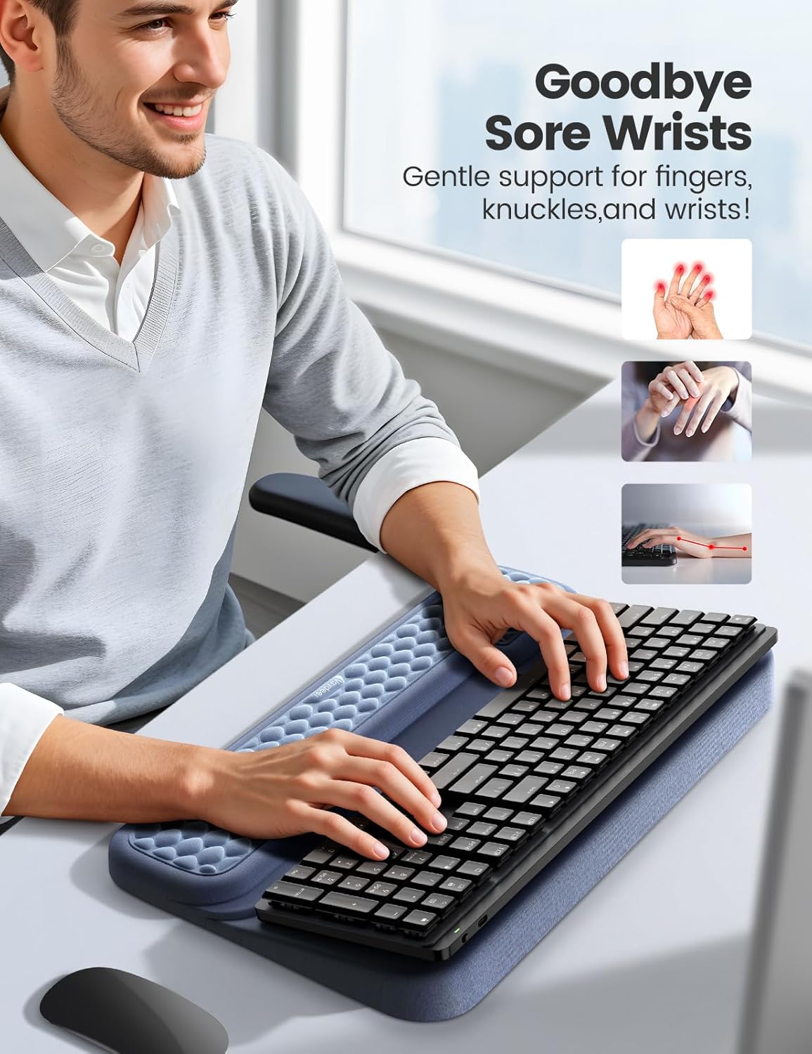 Vaydeer Wrist Rest with Keyboard Stand, Computer Wrist Support Pad, Ergonomic Keyboard Riser Holder Lift Tray with Wrist Pad, Soft Memory Foam Desk Cushion, Palm Arm Hand Typing for Office Home Gift