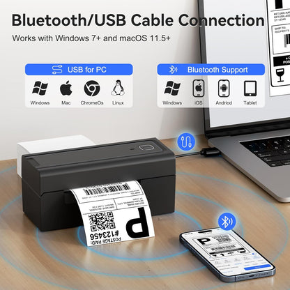 Bluetooth Thermal Shipping Label Printer, Wireless 4x6 Shipping Label Printer for Packages, High-Speed Thermal Printer Compatible with Android, iOS & Windows for Amazon, Ebay, Shopify, USPS