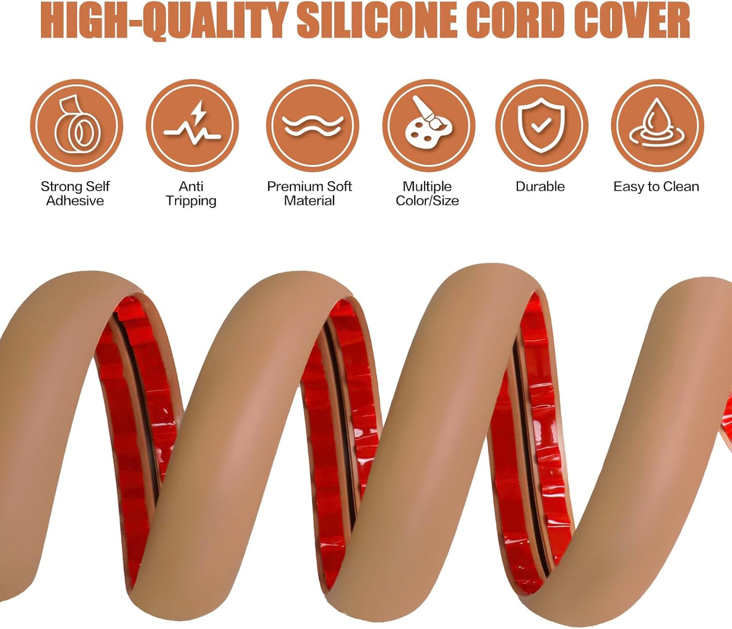 Floor Cord Cover Cavity 0.8"x0.37" Self Adhesive Cord Hider, 10FT Low Profile Cable Management, Extension Strip Protector for Wires, Prevent Cable Trips for Offices, Gyms, Exhibitions（Brown）