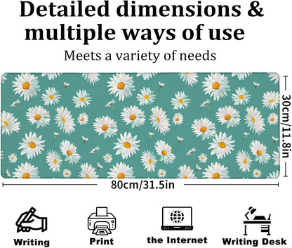 Daisy Gaming Mouse Pad, Large Office Desk Mat, Anti-Slip Rubber Base Mousepad for Computer Laptop Keyboard, Smooth Desk Pad for Home Office Gamer Work Accessories 31.5" x 11.8"