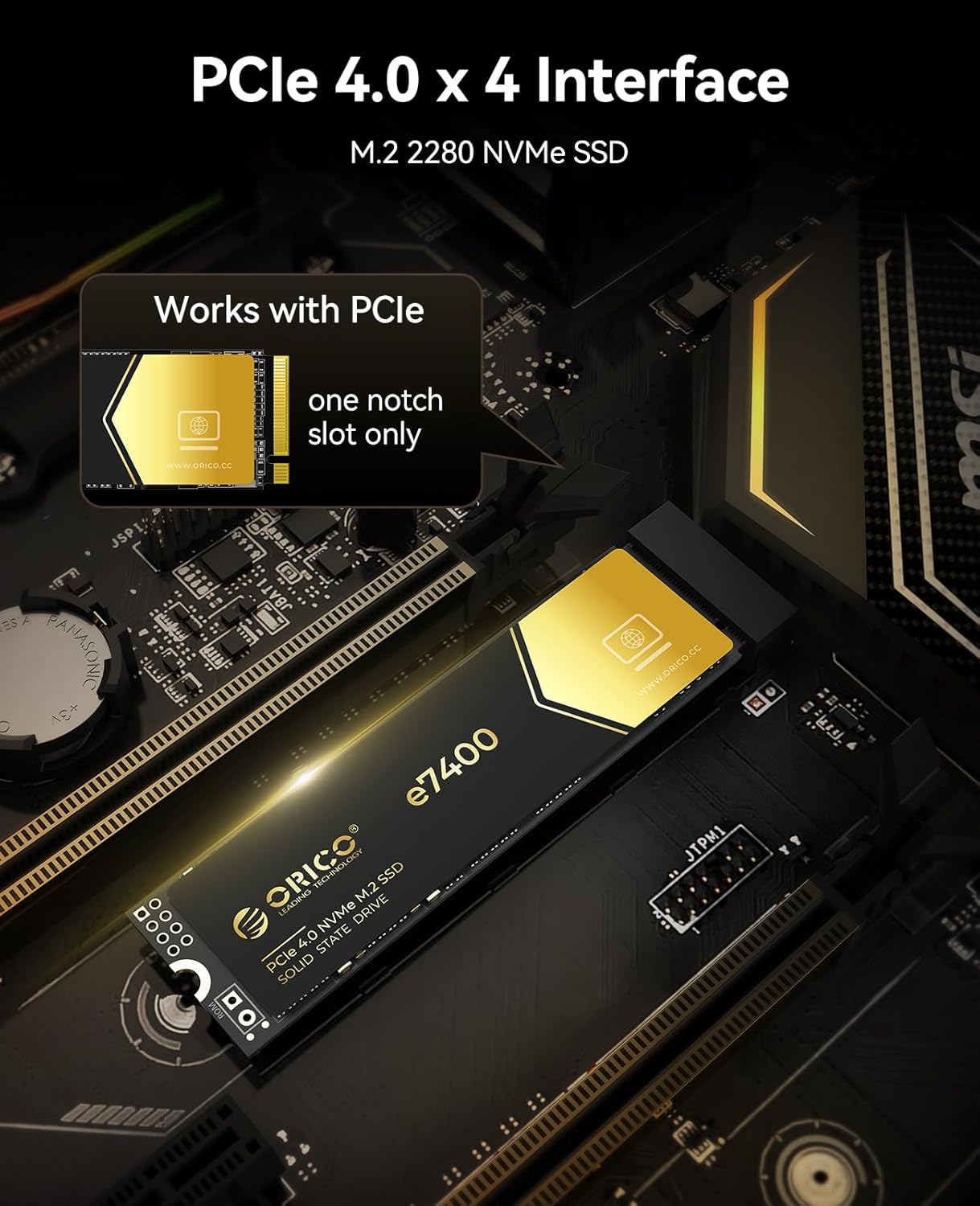 ORICO 512GB NVMe SSD PCIe 4.0- Up to 7200MB/s, M.2 2280 PCIe 4.0X4 Internal Solid State Drive, Fast Heat Dissipation, Compatible with macOS Windows for Gamers and Creators-e7400