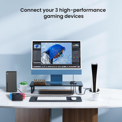 NEWCARE 4K@120Hz HDMI Switch 3 in 1 Out, HDMI 2.1 Splitter 8K@60Hz with 2.6 ft HDMI 2.1 Cable, HDMI Switcher Support 48Gbps, HDR10+, VRR, Dolby, HDCP 2.3, Compatible with PS5/PS4 Xbox TV Projector