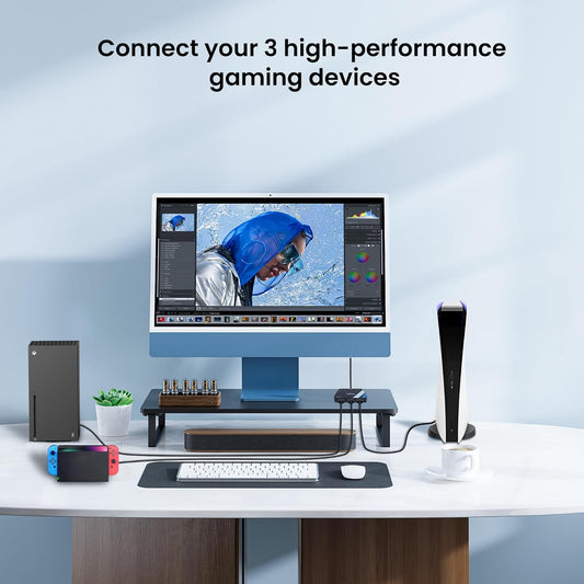 NEWCARE 4K@120Hz HDMI Switch 3 in 1 Out, HDMI 2.1 Splitter 8K@60Hz with 2.6 ft HDMI 2.1 Cable, HDMI Switcher Support 48Gbps, HDR10+, VRR, Dolby, HDCP 2.3, Compatible with PS5/PS4 Xbox TV Projector