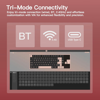 KEEBMONKEY WOBKEY Rainy 75 CNC Aluminum HMX/JWK/Cocoa Switches Triple-Mode Connectivity Mechanical Keyboard with Superior Acoustics, RGB/FR4/Silver SUS304/7000mAh/Cocoa Switch (Pro - Red Velvet)