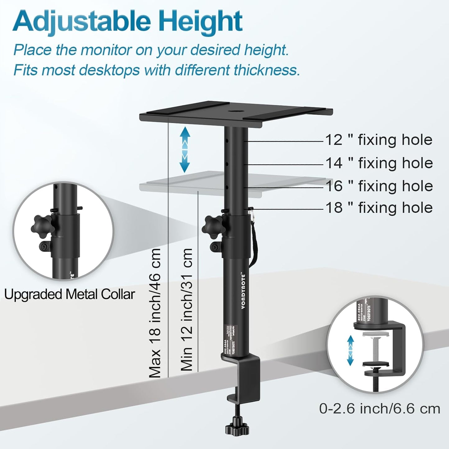 Set of 2 Studio Monitor Stands Desktop Speaker Stands Height Adjustable 12" to 18" Speaker Stands with Desk Clamp
