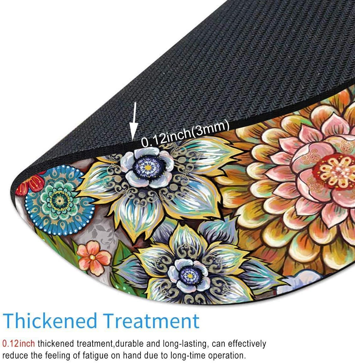 Round Mouse Pad, Boho Floral Mouse Pad, Washable Round Mousepad with Lycra Cloth, Non-Slip Rubber Base Computer Mouse Pads for Wireless Mouse