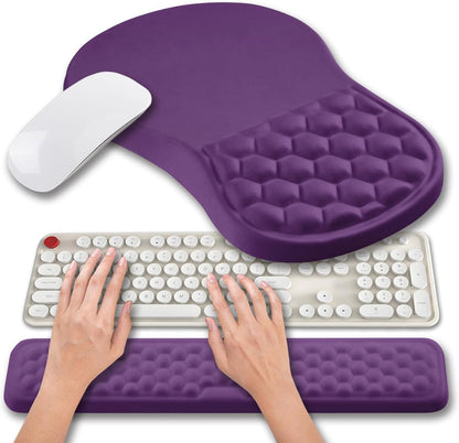 Hokafenle 2 in 1 Ergonomic Mouse Pad Wrist Support & Wrist Rest for Computer Keyboard Set, with Relieve Carpal Tunnel Pain Massage Bulge and Full Memory Gel Design (2In1 Set, Dark Purple)