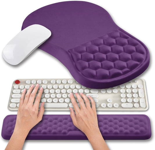 Hokafenle 2 in 1 Ergonomic Mouse Pad Wrist Support & Wrist Rest for Computer Keyboard Set, with Relieve Carpal Tunnel Pain Massage Bulge and Full Memory Gel Design (2In1 Set, Dark Purple)