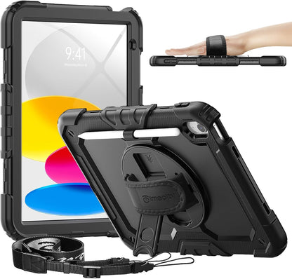 timecity for iPad (A16) 11th/ 10th Generation Case 11''/ 10.9 Inch (2025/2022) - Heavy Duty Protective Cover with Screen Protector, Stand, Shoulder Strap & Pencil Holder | Kids-Friendly - Black