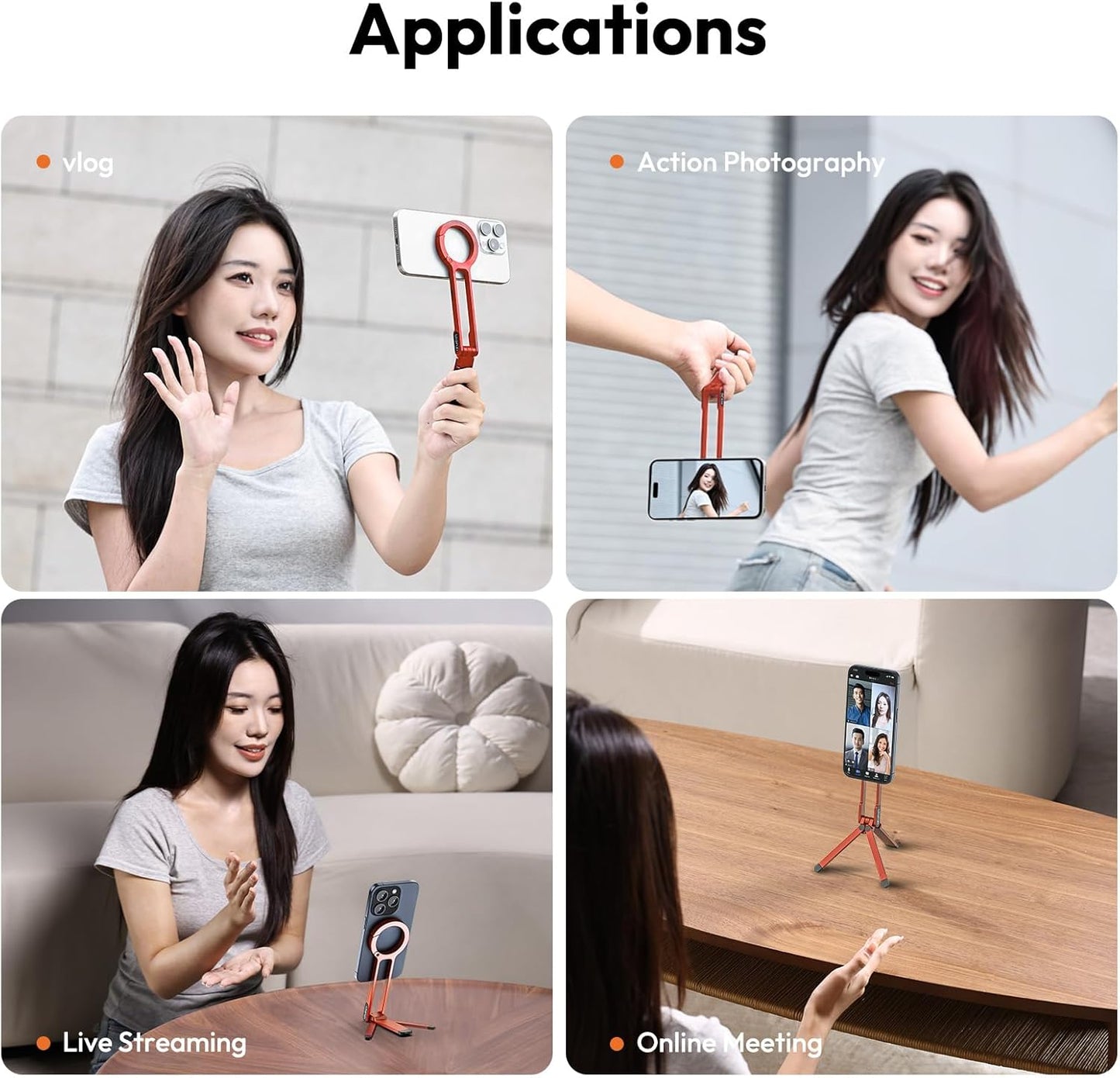ULANZI MA30 Magnetic Phone Tripod Stand for iPhone - Aluminium Maglock Smartphone Mini Tripod Pocket Cell Phone Stand Strong Magnet Quick Mount Compatible with iPhone 16 15 14 13 12 Series, Orange