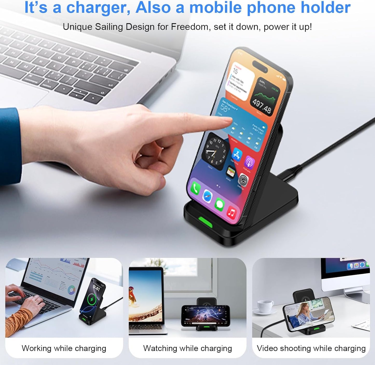 Wireless Charger Fast Charging Stand for Samsung Galaxy S25 FE/S25Ultra/S24 Plus/S23+/S22/S21/S20/S10, Wireless Phone Charger Android Desk Charging Station for Google Pixel 9 Pro XL/8 with 18W Adapter