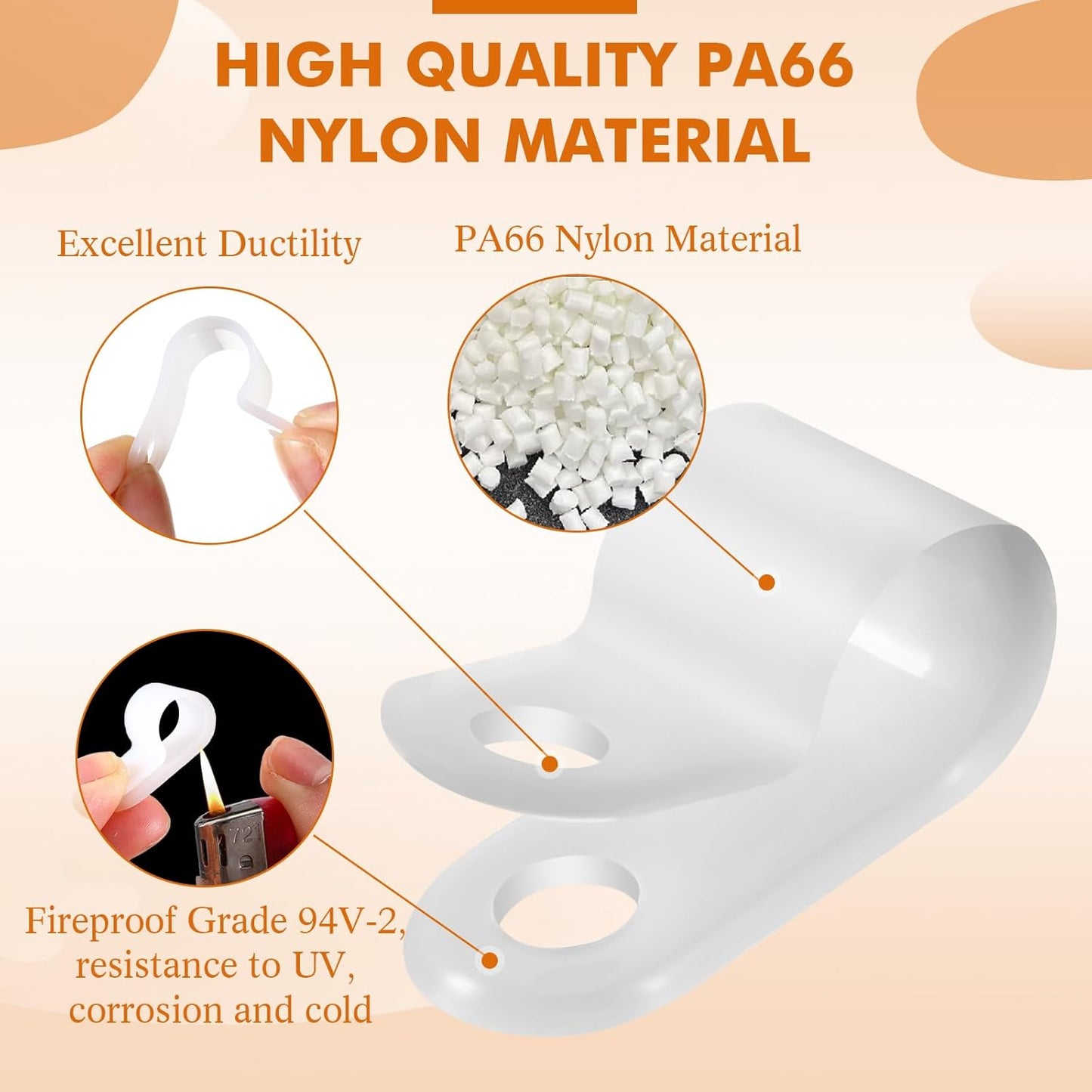 Hicarer 50 Pack R-Type Cable Clip Wire Clamp, Nylon Screw Mounting Cord Fastener Clips with 50 Pack Screws for Wire Management (White,3/8inch)