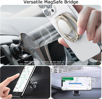 Magnetic Phone Grip Compatible with MagSafe Ring Holder, Metal Double Adjustable Gym Finger Ring Grip and Stand, Removable Phone Grip for iPhone, iPad and Smartphones (Natural Titanium)