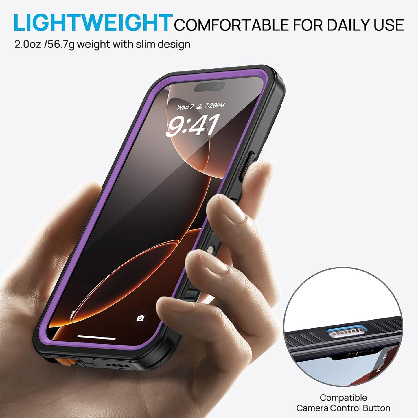 Lanhiem for iPhone 16 Pro Max Case, IP68 Waterproof Dustproof Shockproof Cases with Built-in Screen Protector, Full Body Heavy Duty Rugged Phone Cover for iPhone 16 Pro Max - 6.9 inch (Purple)